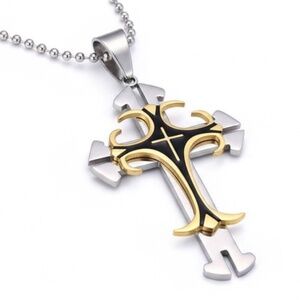 Mens Stainless Steel Silver Tone Cross Pendant Necklace